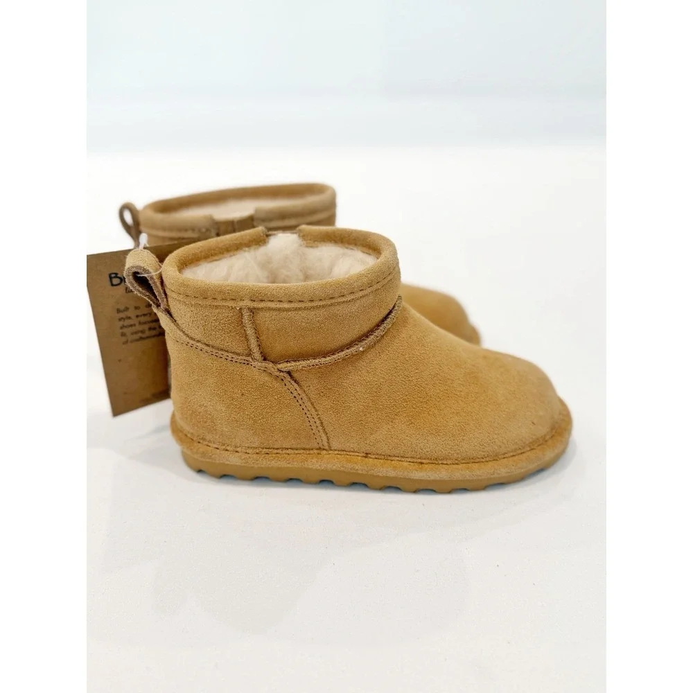 BEARPAW Shorty Toddler 10 Ankle Booties boots Brown Suede Logo Round Toe fur